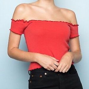 Brandy Melville Red Cropped Ruffle OffShoulder Top